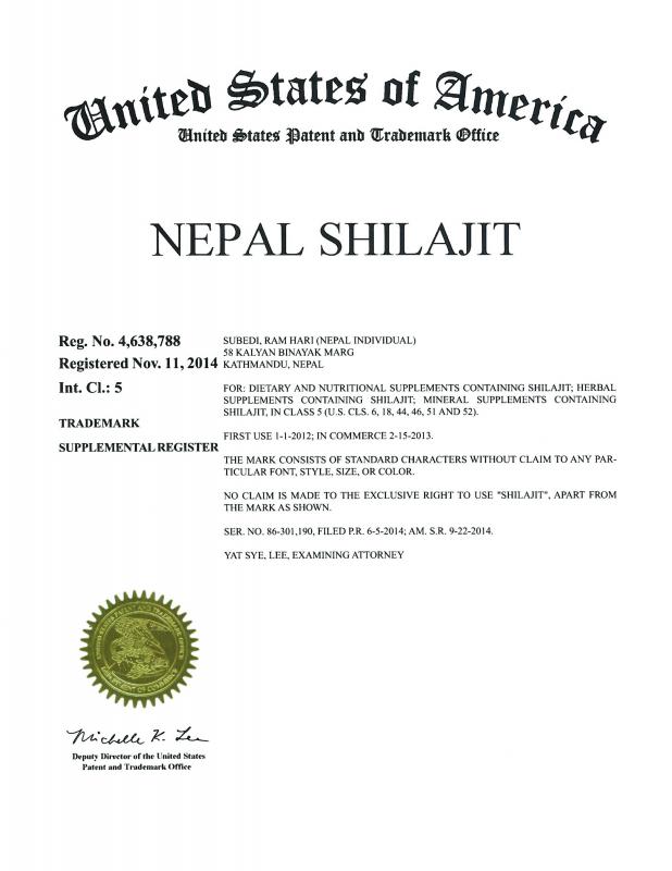 Shilajit Trade mark by USPTO